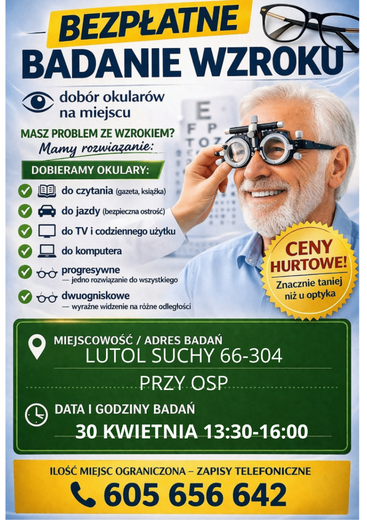 Bezpłatne badanie wzroku Lutol Suchy